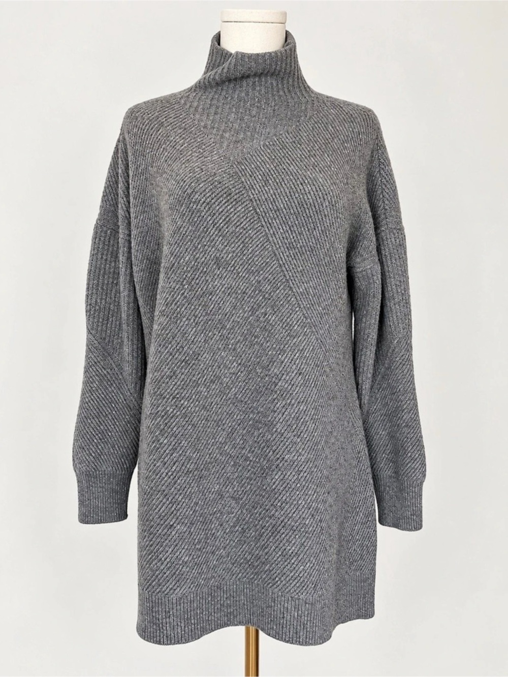Halogen Cashmere Blend Gray Turtleneck Tunic Sweater XL Wool Oversized